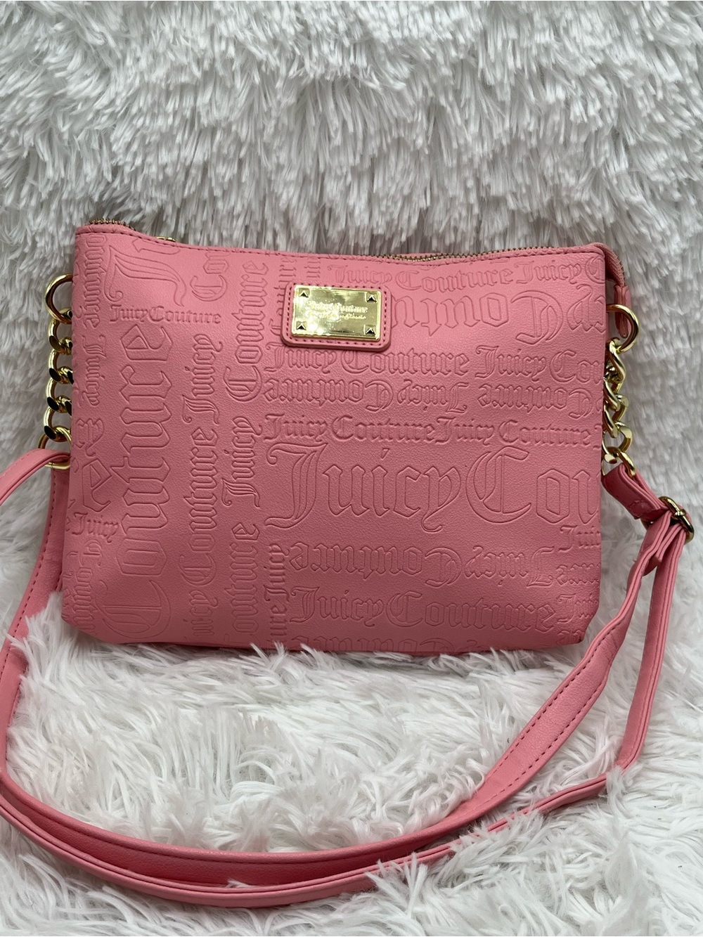 Juicy Couture Pink Embossed Logo Crossbody Bag With Gold Hardware